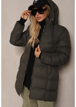 Ciemnozielona Kurtka Pikowana o Długim Kroju z Kapturem i Suwakiem Dwukierunkowym Naomira ze sklepu renee.pl w kategorii Kurtki damskie - zdjęcie 187294861