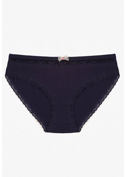 Granatowe Majtki Figi z Bawełny Ozdobione Kokardą i Koronką Zeterie ze sklepu renee.pl w kategorii Majtki damskie - zdjęcie 187294872