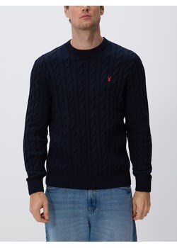 Reserved - Sweter z warkoczowym splotem - granatowy - id: 940GC-59X - marki Reserved - 187296490 Reserved - Sweter z warkoczowym splotem - granatowy ze sklepu Reserved w kategorii Swetry męskie - zdjęcie 187296490
