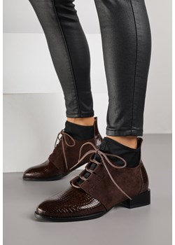 Brązowe Botki Typu Trzewiki z Lakierowanymi Wstawkami z Tłoczeniem Krokodyla Zetilla - id: 401830 - marki born2be - 187296842 Brązowe Botki Typu Trzewiki z Lakierowanymi Wstawkami z Tłoczeniem Krokodyla Zetilla ze sklepu born2be.pl w kategorii Botki - zdjęcie 187296842