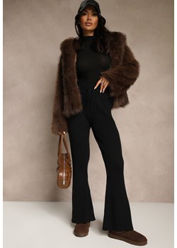 Czarne Spodnie Dzwony z Wiskozą High Waist Tusrima - id: AW656-1-38-BLACK - marki Renee - 187296910 Czarne Spodnie Dzwony z Wiskozą High Waist Tusrima ze sklepu renee.pl w kategorii Spodnie damskie - zdjęcie 187296910