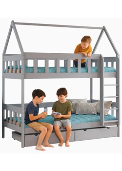 Szare łóżko piętrowe domek dla dzieci 2-osobowe K4-S95 - id: 22897 - marki Elior - 187297254 Szare łóżko piętrowe domek dla dzieci 2-osobowe K4-S95 ze sklepu Edinos.pl w kategorii Łóżka dziecięce - zdjęcie 187297254