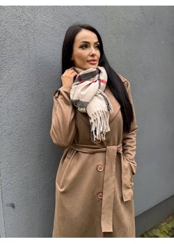 Cappuccino Zamszowy Płaszcz ze sklepu ModnaKiecka.pl w kategorii Płaszcze damskie - zdjęcie 187297532
