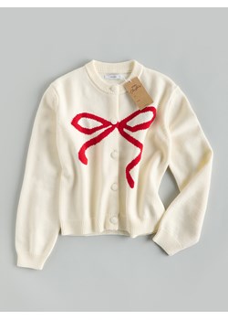 Reserved - Kardigan z kokardką - kremowy - id: 425HI-02X - marki Reserved - 187297954 Reserved - Kardigan z kokardką - kremowy ze sklepu Reserved w kategorii Swetry damskie - zdjęcie 187297954