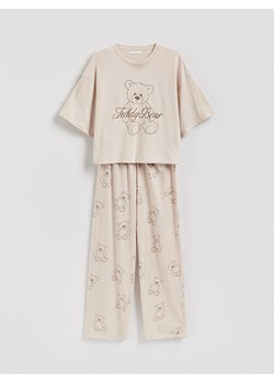 Reserved - Dwuczęściowa piżama z bawełny - beżowy - id: 981HD-08X - marki Reserved - 187298223 Reserved - Dwuczęściowa piżama z bawełny - beżowy ze sklepu Reserved w kategorii Piżamy damskie - zdjęcie 187298223