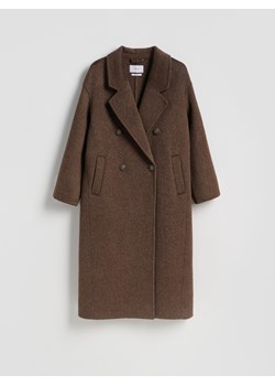 Reserved - Płaszcz handmade z wełną - ciemnobrązowy - id: VZ739-89M - marki Reserved - 187298242 Reserved - Płaszcz handmade z wełną - ciemnobrązowy ze sklepu Reserved w kategorii Płaszcze damskie - zdjęcie 187298242