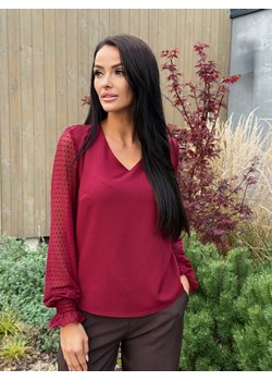 Bordowa Elegancka Bluzka z Siateczkowym Rękawem ze sklepu ModnaKiecka.pl w kategorii Bluzki damskie - zdjęcie 187300624