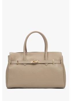 Estro: Duża beżowa torebka damska z włoskiej skóry naturalnej Premium ze sklepu Estro w kategorii Kuferki - zdjęcie 187301442