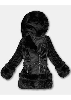 Futrzana kurtka damska z elementami z ekoskóry J Style czarna (11Z8072) ze sklepu goodlookin.pl w kategorii Kurtki damskie - zdjęcie 187303561