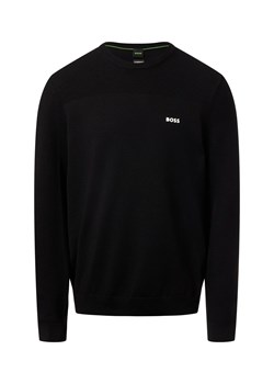 BOSS Green Męski sweter z zawartością merynosów - Momentum Mężczyźni Sztuczne włókno czarny jednolity ze sklepu vangraaf w kategorii Swetry męskie - zdjęcie 187303604