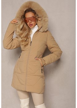 Ciemnobeżowa Pikowana Kurtka z Kapturem i Ozdobnym Futerkiem Zepiola ze sklepu renee.pl w kategorii Kurtki damskie - zdjęcie 187304984