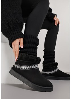 Czarne Rustykalne Śniegowce z Imitacji Zamszu z Haftem i Futerkiem Zetilda - id: LT412-38-BLACK - marki Renee - 187305012 Czarne Rustykalne Śniegowce z Imitacji Zamszu z Haftem i Futerkiem Zetilda ze sklepu renee.pl w kategorii Śniegowce damskie - zdjęcie 187305012
