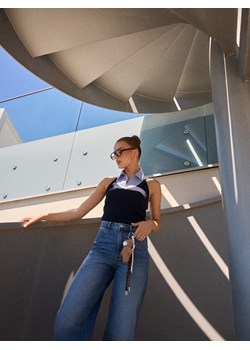 Mohito - Jeansy wide leg - granatowy - id: 306FX-95J - marki Mohito - 187308052 Mohito - Jeansy wide leg - granatowy ze sklepu Mohito w kategorii Jeansy damskie - zdjęcie 187308052