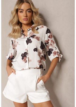 Biało-Beżowa Koszula Bawełniano-Wiskozowa w Kwiaty z Rękawem 3/4 Spiceria ze sklepu renee.pl w kategorii Koszule damskie - zdjęcie 187308561