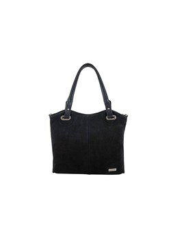 Duża elegancka torebka z naturalnej skóry i zamszu - Czarna ze sklepu butyolivier w kategorii Torby Shopper bag - zdjęcie 187308592