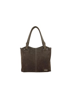 Duża elegancka torebka z naturalnej skóry i zamszu - Beżowa ciemna ze sklepu butyolivier w kategorii Torby Shopper bag - zdjęcie 187308722
