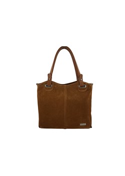 Duża elegancka torebka z naturalnej skóry i zamszu - Brązowa jasna ze sklepu butyolivier w kategorii Torby Shopper bag - zdjęcie 187308771