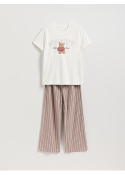 Reserved - Dwuczęściowa piżama z nadrukiem - brązowy - id: 205EY-84X - marki Reserved - 187312114 Reserved - Dwuczęściowa piżama z nadrukiem - brązowy ze sklepu Reserved w kategorii Piżamy damskie - zdjęcie 187312114
