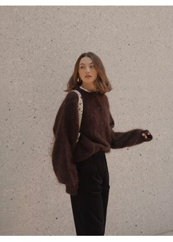 Reserved - Kardigan z moherem - ciemnobrązowy - id: 360HK-89X - marki Reserved - 187312204 Reserved - Kardigan z moherem - ciemnobrązowy ze sklepu Reserved w kategorii Swetry damskie - zdjęcie 187312204