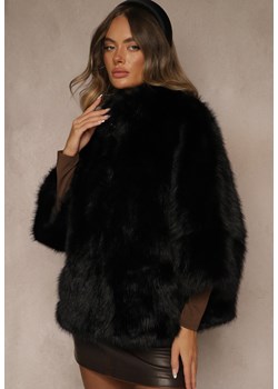 Czarna Kurtka Futerko z Kołnierzem i Szerokimi Rękawami 3/4 Zapinana na Suwak Clauda ze sklepu renee.pl w kategorii Futra damskie - zdjęcie 187314914