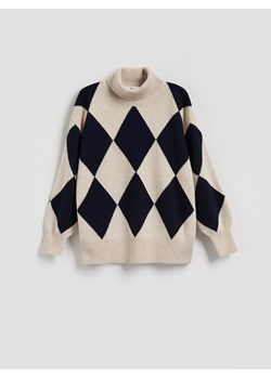 Reserved - Wełniany golf w romby - wielobarwny - id: 192HW-MLC - marki Reserved - 187316550 Reserved - Wełniany golf w romby - wielobarwny ze sklepu Reserved w kategorii Swetry damskie - zdjęcie 187316550