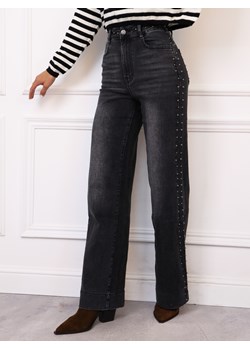 SPODNIE JEANSOWE Z SZEROKIMI NOGAWKAMI I OZDOBNYMI DŻETAMI- CIEMNOSZARE ze sklepu olika.com.pl w kategorii Jeansy damskie - zdjęcie 187320812