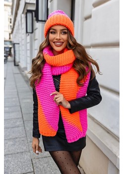 zimowy komplet 2- częściowy nessi czapka + szalik duokolor polski producent j&k premium - róż + pomarańcz ze sklepu STYLOWO w kategorii Komplety czapka i szalik damskie - zdjęcie 187321251
