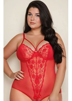 Otwarte koronkowe body w kolorze czerwonym plus size Amanda, Kolor czerwony, Rozmiar XL, SoftLine Collection ze sklepu Intymna w kategorii Body damskie - zdjęcie 187323793