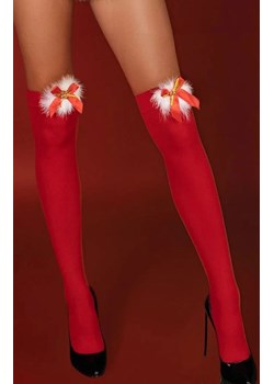 Czerwone pończochy samonośne świąteczne zakolanówki Cilla LC 17147, Kolor czerwony, Rozmiar S/L, LivCo Corsetti Fashion ze sklepu Intymna w kategorii Zakolanówki - zdjęcie 187323810