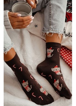 Świąteczne skarpetki damskie brązowe Kotek 1283.037, Kolor brązowy-wzór, Rozmiar 37-41, Milena ze sklepu Intymna w kategorii Skarpetki damskie - zdjęcie 187324442