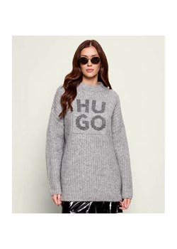 HUGO Wełniany sweter Sloguis | Oversize fit - id: BU255W000116096 - marki Hugo Boss - 187327204 HUGO Wełniany sweter Sloguis | Oversize fit ze sklepu Gomez Fashion Store w kategorii Swetry damskie - zdjęcie 187327204