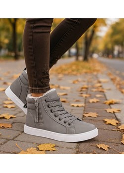 Szare zimowe trampki z futerkiem /C4-1 18428 T319/ ze sklepu Pantofelek24.pl w kategorii Trampki damskie - zdjęcie 187330053