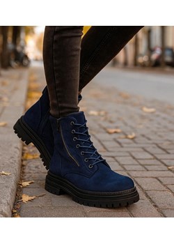 Granatowe botki trapery z ociepleniem /i6-4 h2 18446 T432/ ze sklepu Pantofelek24.pl w kategorii Workery damskie - zdjęcie 187330111