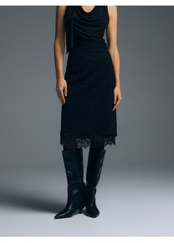 Reserved - Strukturalna spódnica midi z koronką - czarny ze sklepu Reserved w kategorii Spódnice - zdjęcie 187331164
