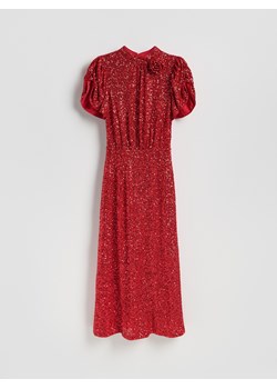Reserved - Cekinowa sukienka z bufiastymi rękawami - czerwony ze sklepu Reserved w kategorii Sukienki - zdjęcie 187331284