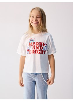 Reserved - Świąteczny t-shirt Lilo i Stitch - złamana biel ze sklepu Reserved w kategorii Bluzki dziewczęce - zdjęcie 187331680