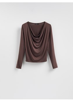 Reserved - Bluzka z wiskozą - ciemnobrązowy ze sklepu Reserved w kategorii Bluzki damskie - zdjęcie 187331823