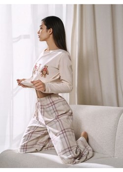 Sinsay - Bawełniana piżama dwuczęściowa z nadrukiem - kremowy ze sklepu Sinsay w kategorii Piżamy damskie - zdjęcie 187333163