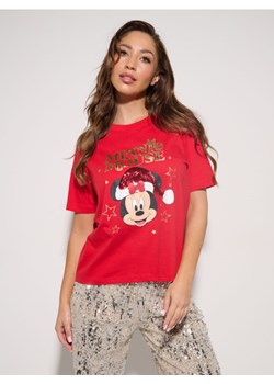 Sinsay - Bawełniana koszulka z nadrukiem Mickey Mouse - czerwony ze sklepu Sinsay w kategorii Bluzki damskie - zdjęcie 187333220