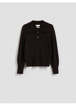 Reserved - Wełniany sweter z kołnierzem - ciemnobrązowy ze sklepu Reserved w kategorii Swetry damskie - zdjęcie 187337171