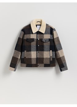 Reserved - Kurtka sherpa w kratę - granatowy ze sklepu Reserved w kategorii Kurtki męskie - zdjęcie 187337394