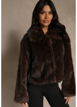 Brązowa Kurtka Futerko o Fasonie Cropped z Kołnierzem Abentia ze sklepu renee.pl w kategorii Kurtki damskie - zdjęcie 187338154