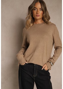 Ciemnobeżowy Klasyczny Sweter z Wełną i Bawełną Bez Zdobień Neandia ze sklepu renee.pl w kategorii Swetry damskie - zdjęcie 187338164