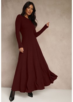 Bordowa Rozkloszowana Sukienka z Bawełny Tusmala ze sklepu renee.pl w kategorii Sukienki - zdjęcie 187338193