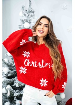 świąteczny krótki sweter print christmas polski producent tmc czerwono biały ze sklepu STYLOWO w kategorii Swetry damskie - zdjęcie 187338220