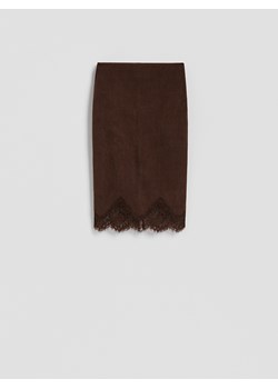 Reserved - Spódnica z koronką - ciemnobrązowy ze sklepu Reserved w kategorii Spódnice - zdjęcie 187338482