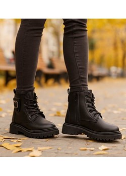 Dziewczęce sznurowane botki trapery ocieplane /B5-3 18461 T294/ ze sklepu Pantofelek24.pl w kategorii Buty zimowe dziecięce - zdjęcie 187341354