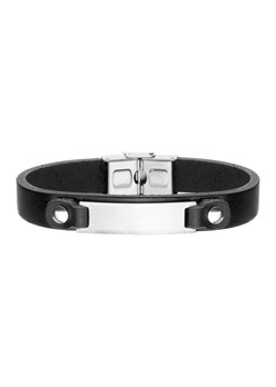 Męska bransoletka skórzana z blachą do grawerowania, czarna skóra i stal szlachetna ze sklepu manoki.pl w kategorii Bransolety - zdjęcie 187342103