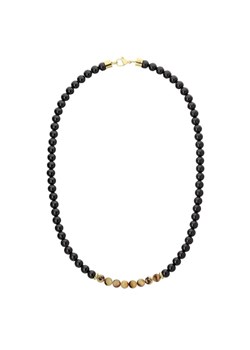 Naszyjnik męski z bursztynem i czarnym turmalinem biżuteria z naturalnych kamieni i pozłacanej stali ze sklepu manoki.pl w kategorii Naszyjniki męskie - zdjęcie 187342104