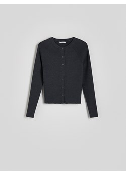Reserved - Prążkowany kardigan z bawełną - ciemnoszary ze sklepu Reserved w kategorii Swetry damskie - zdjęcie 187342331